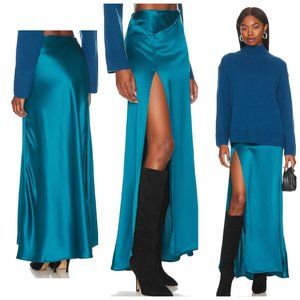 Nonchalant Label Kennedy High Slit Satin Maxi Long Skirt XS M NWT 472 Teal